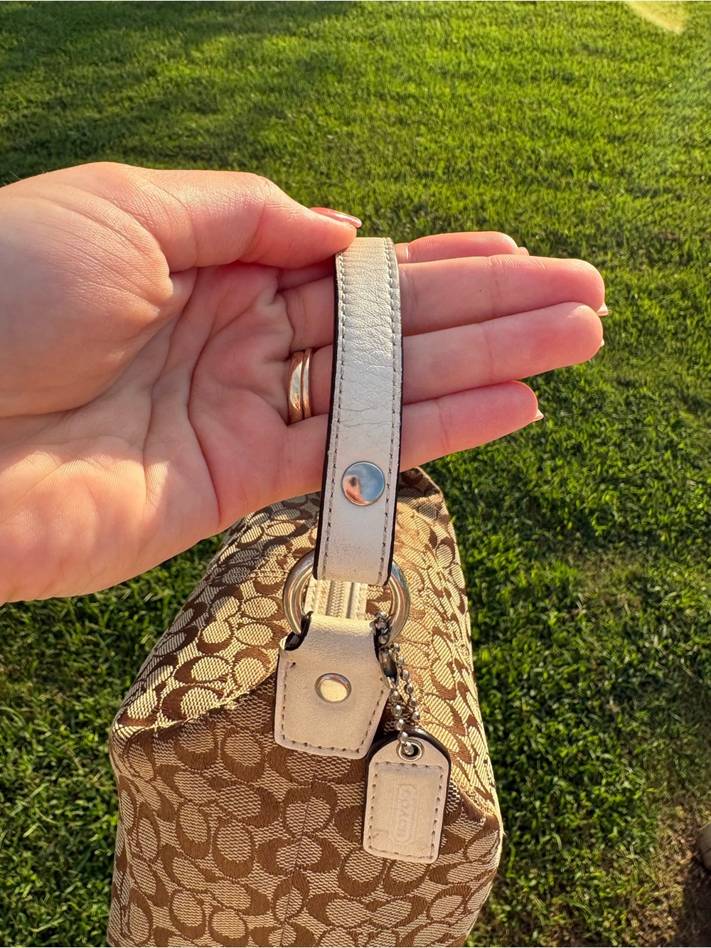 Coach Brown Signature Jacquard Mini Shoulder Bag with Charm - Picture 7 of 7